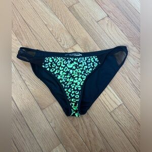 Women’s Lovesick Black and Neon Green Animal Print Bikini Bottoms Size Large